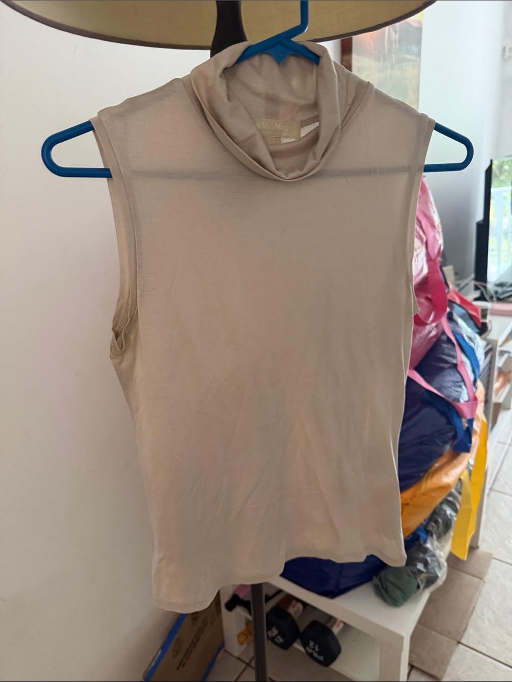MaxMara Sleeveless Mock Neck Tank in Light Beige